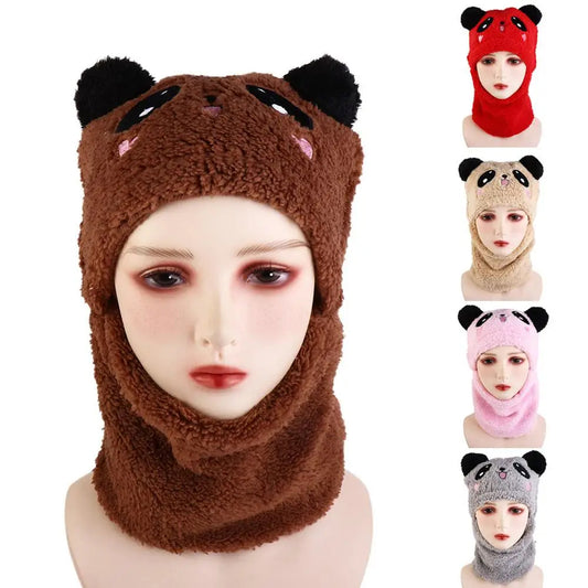 Kids Winter Panda Wool Cap With Neck Warmer