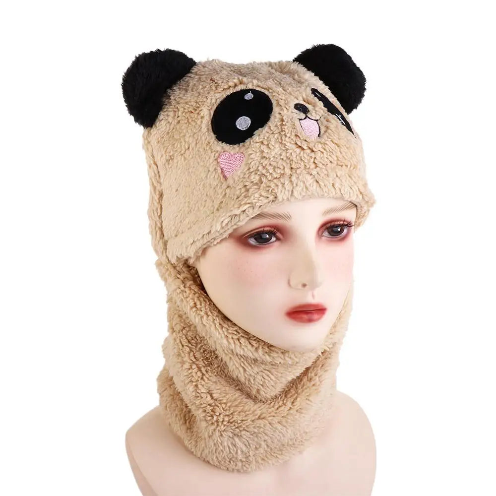 Kids Winter Panda Wool Cap With Neck Warmer