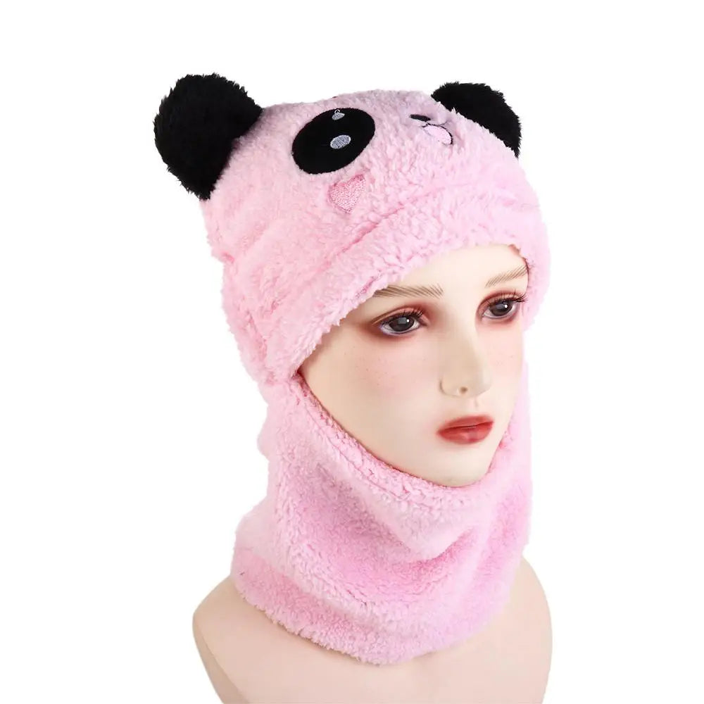 Kids Winter Panda Wool Cap With Neck Warmer