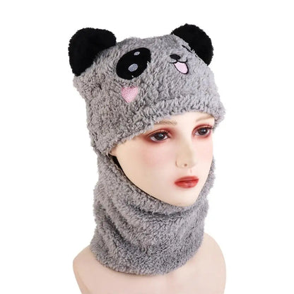 Kids Winter Panda Wool Cap With Neck Warmer